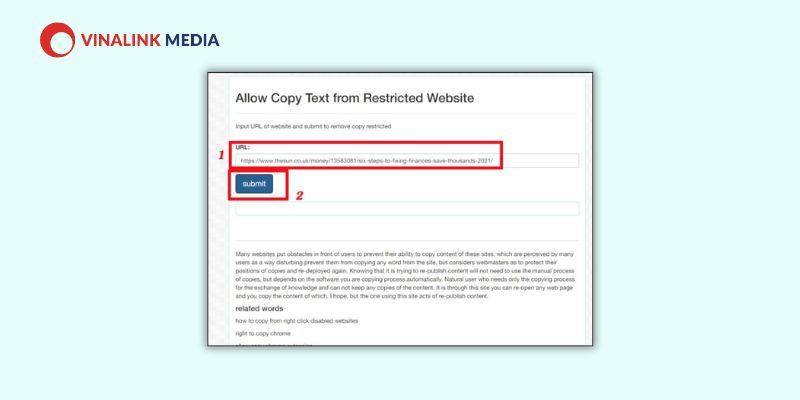 copy url website bạn muốn sao chép và chọn submit